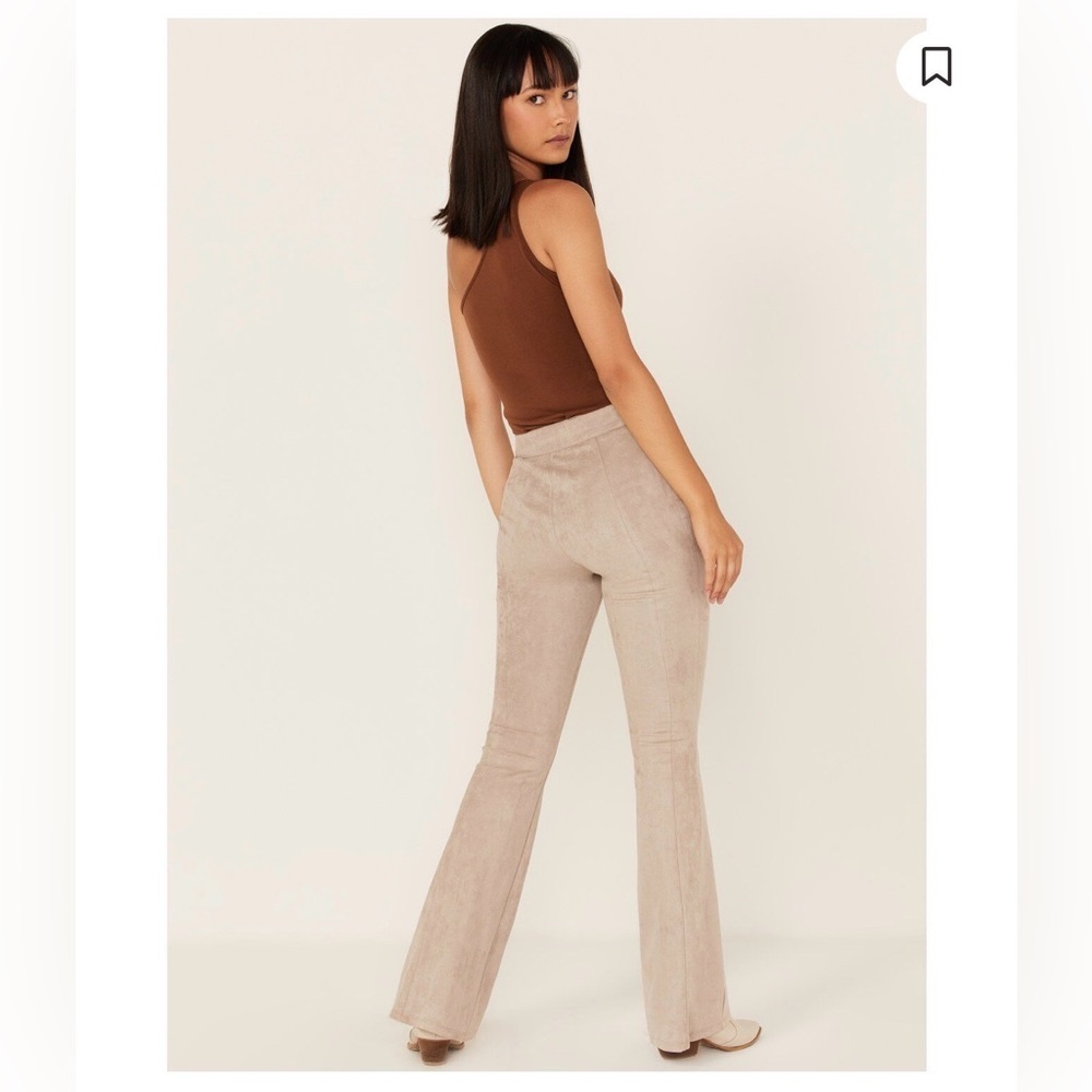 Shyanne Women's Faux Suede Taupe Western Festival Flare Pants - Picture 2 of 10